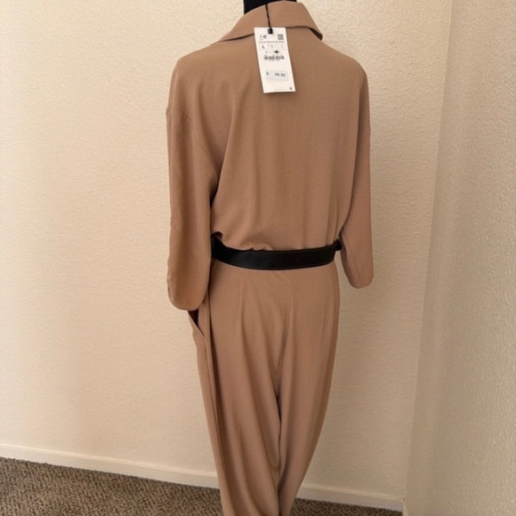 Zara Tan Jumpsuit with Belt - Picture 3 of 9